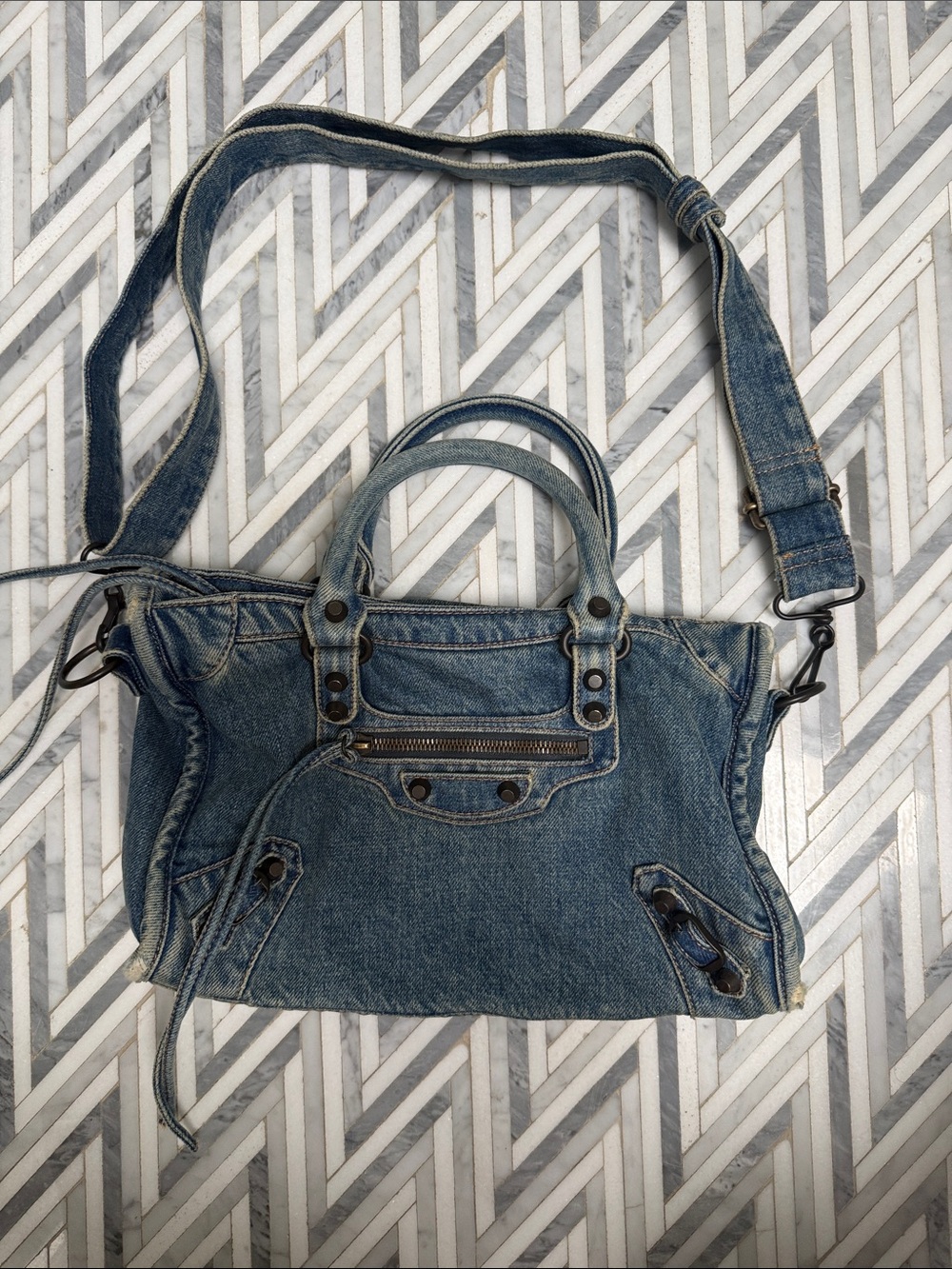 Balenciaga Denim Crossbody and Top-Handle Bag - Blue